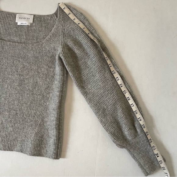 Eleven Six Alpaca Camilla Sweater S, Gray Ribbed Knit, Square Neck Long Sleeve - Picture 12 of 15